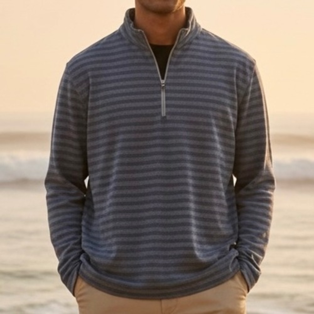 Dunning Golf Mens Large Blue Striped Quarter Zip Pullover Performance Shirt L/G
